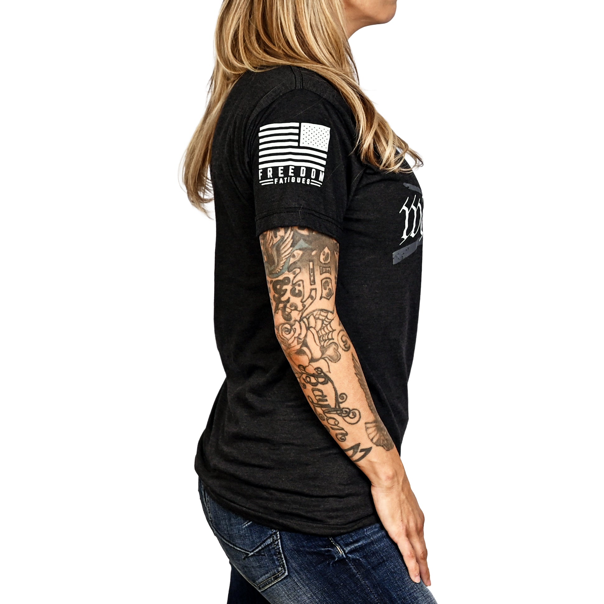 Women's We the People Boyfriend Fit Patriotic T-Shirt - Heather black