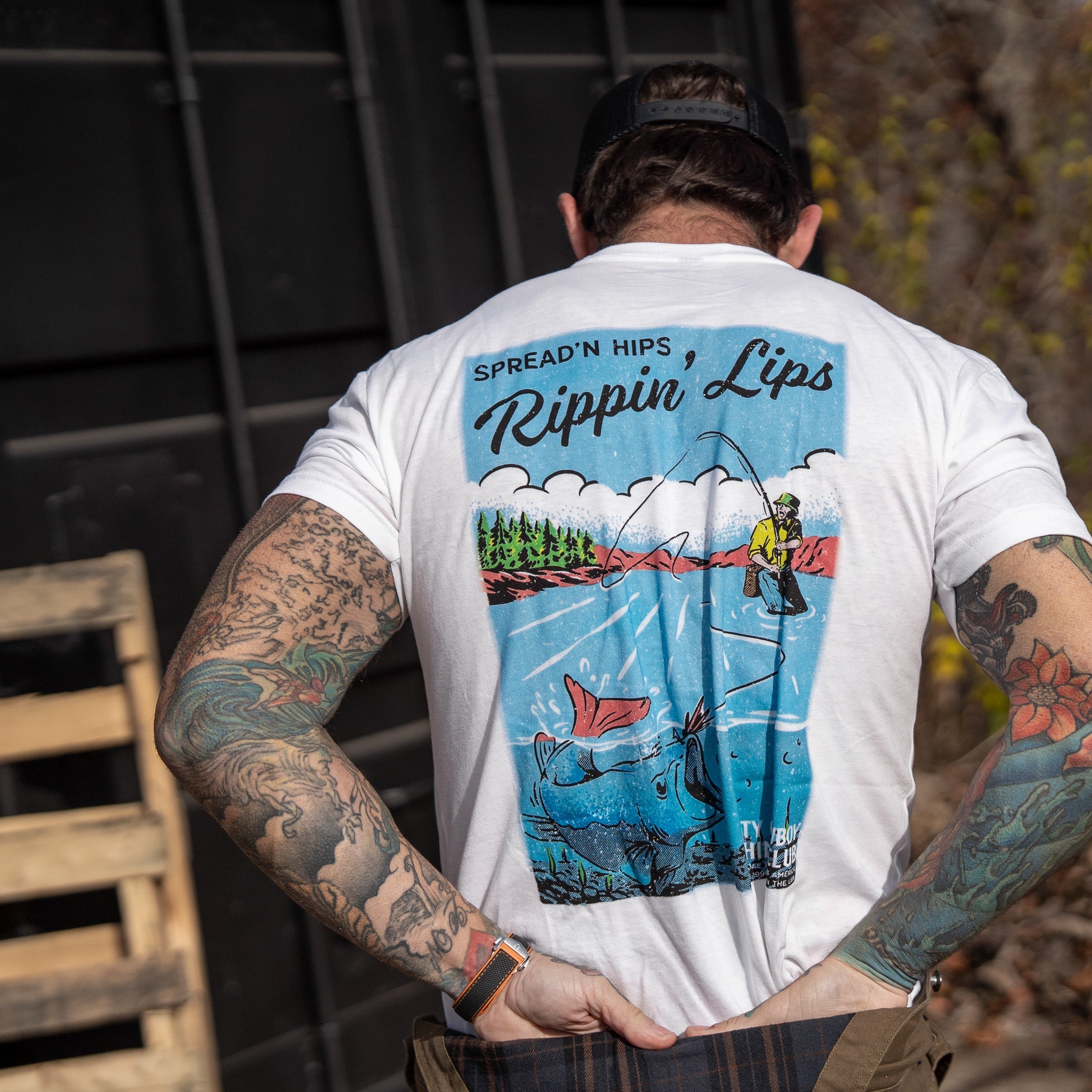 Spread'n Hips, Rippin' Lips Fishing Club Men's T-Shirt