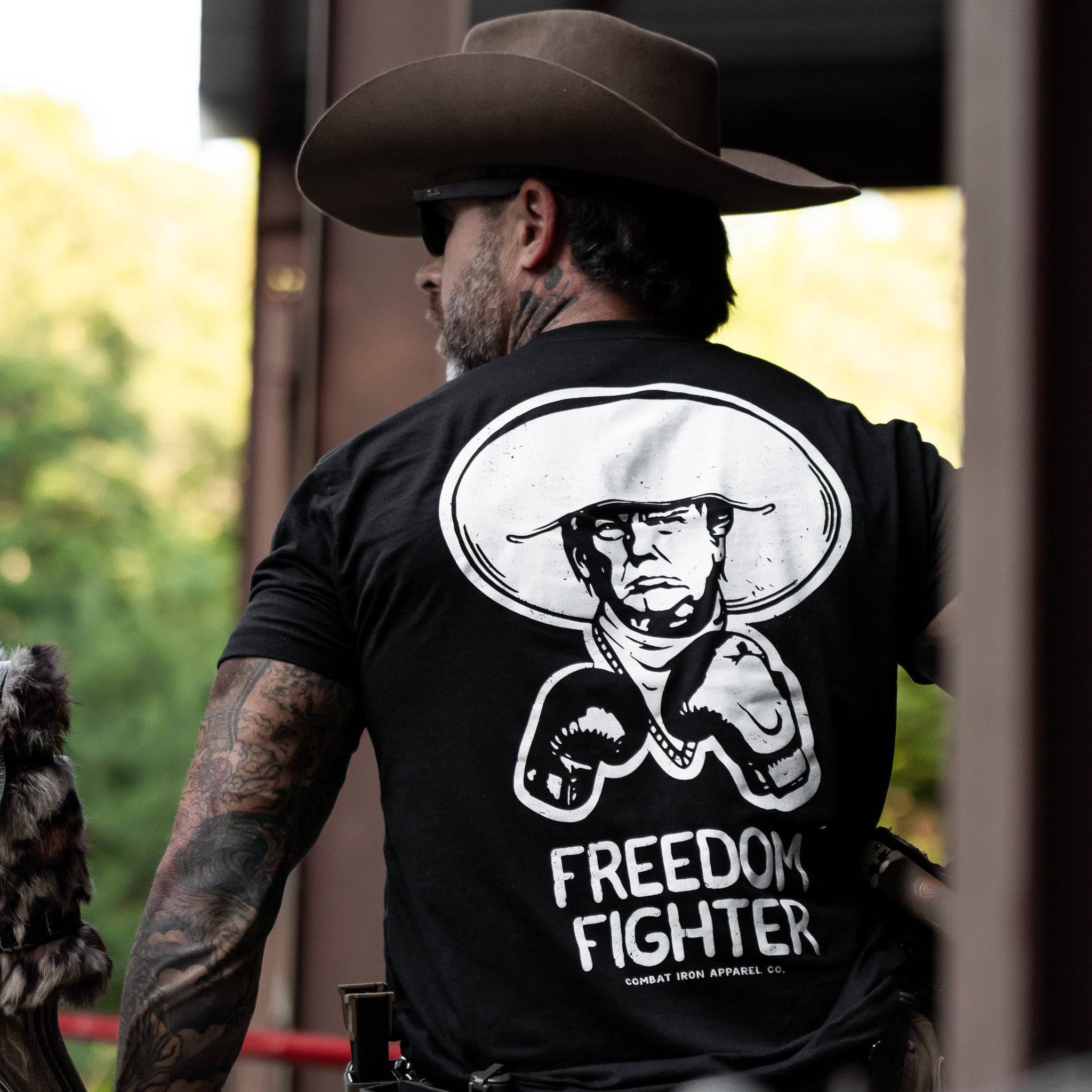 Freedom Fighter Cowboy President Trump Men's T-Shirt