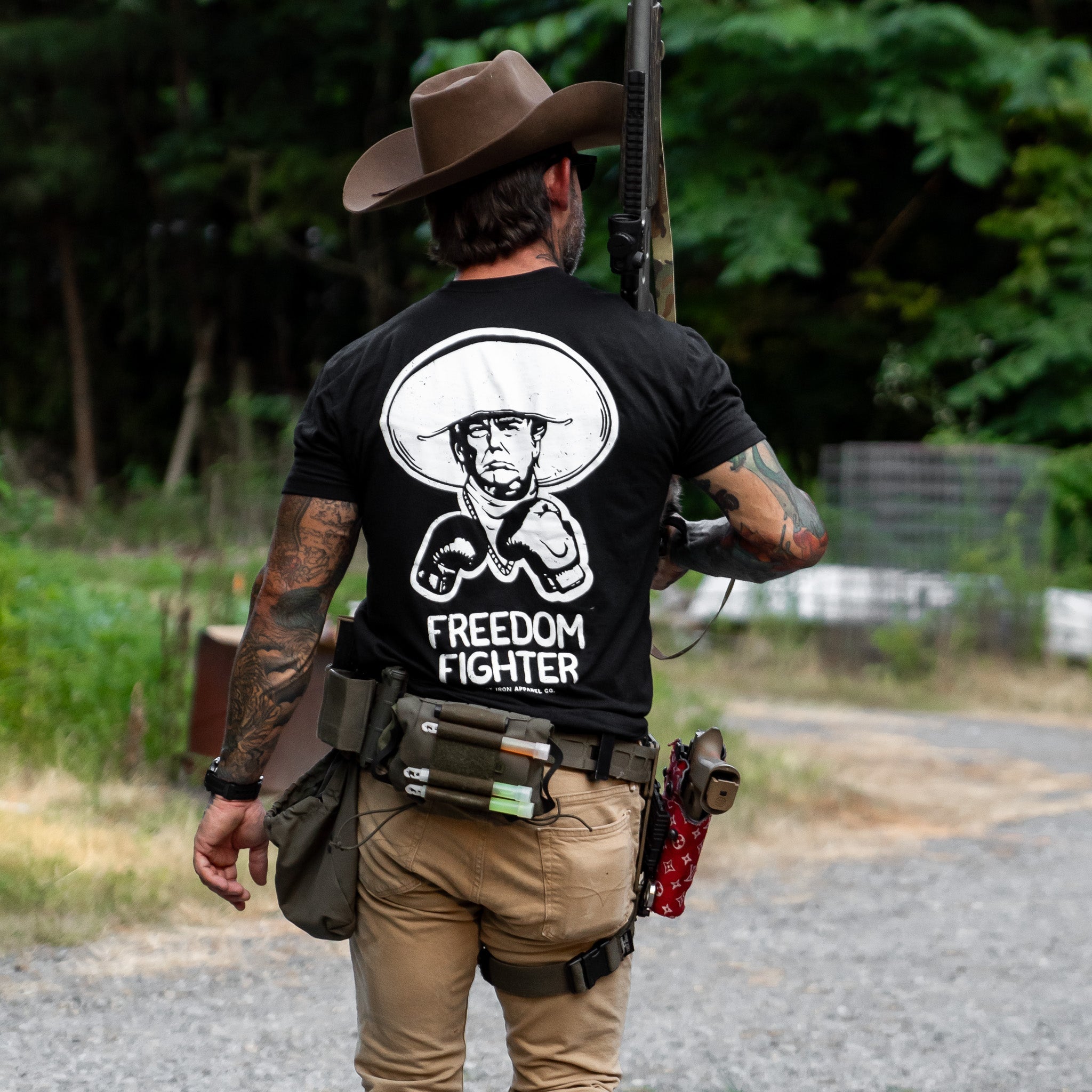 Freedom Fighter Cowboy President Trump Men's T-Shirt