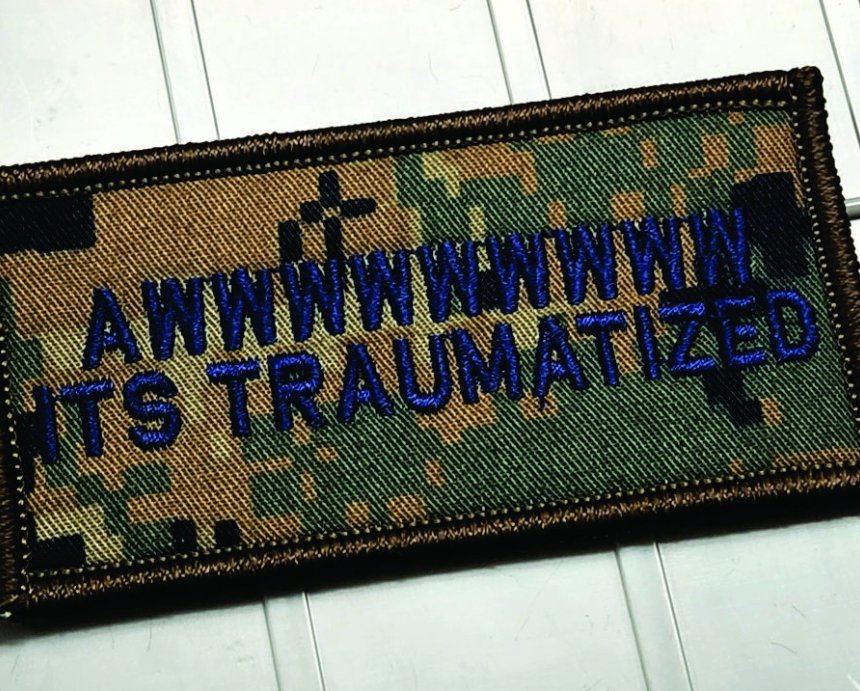 As Seen on Socials - Awwwwwwwww - It's traumatized - 2x4 Patch - Marpat Woodland w/Navy