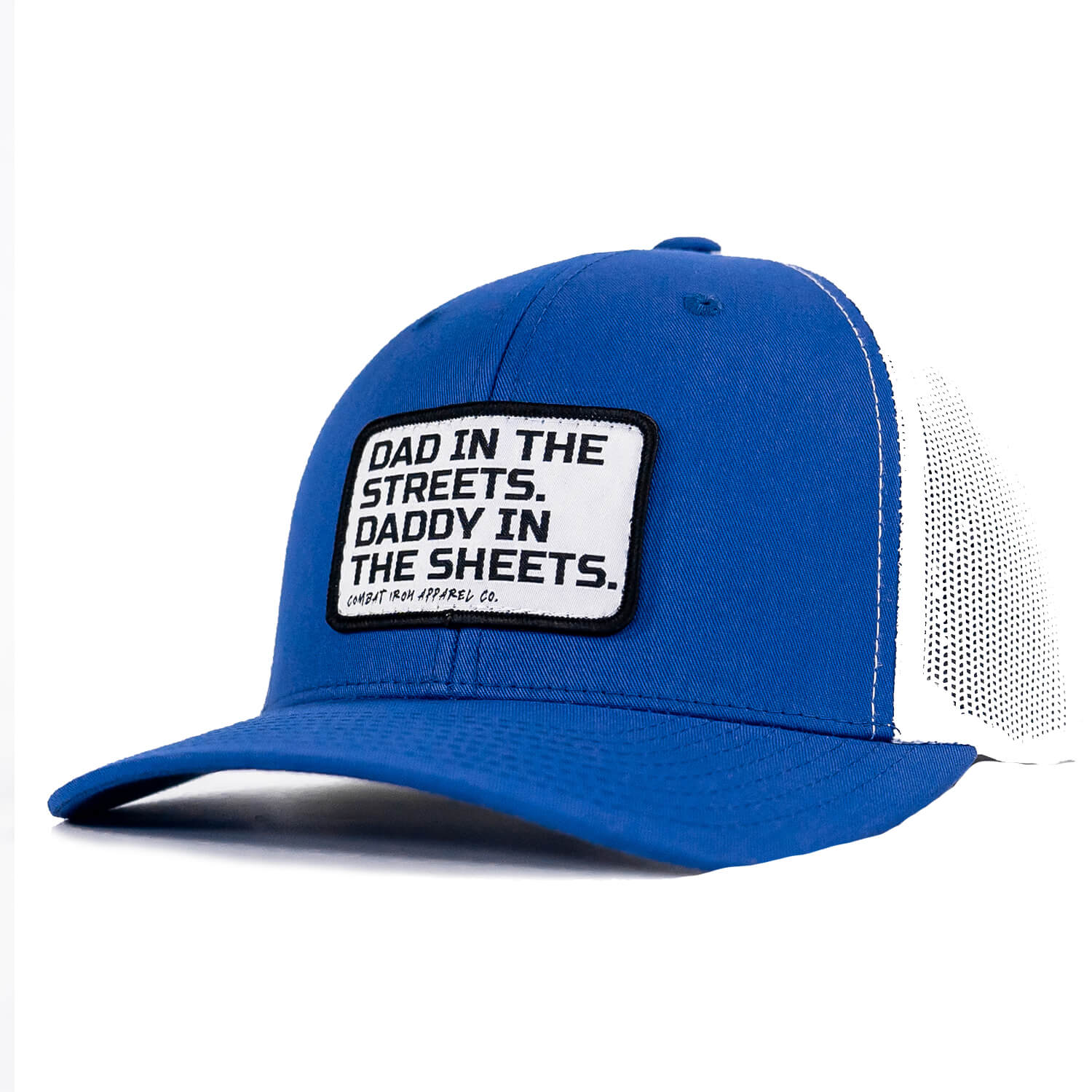 DAD IN THE STREETS. DADDY IN THE SHEETS. White Patch SnapBack HAT