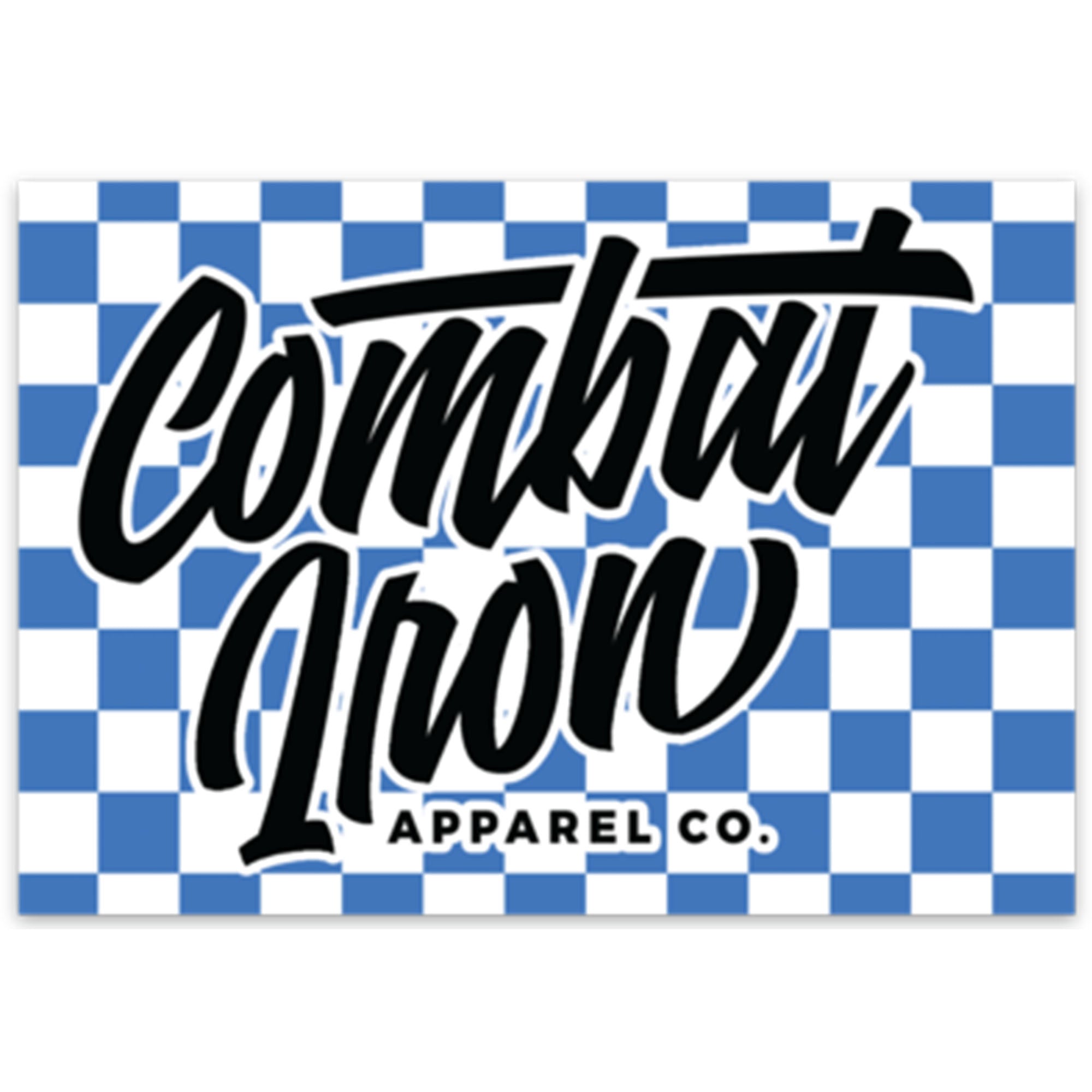 BLUE CHECKERED COMBAT IRON SCRIPT ALL WEATHER DECAL