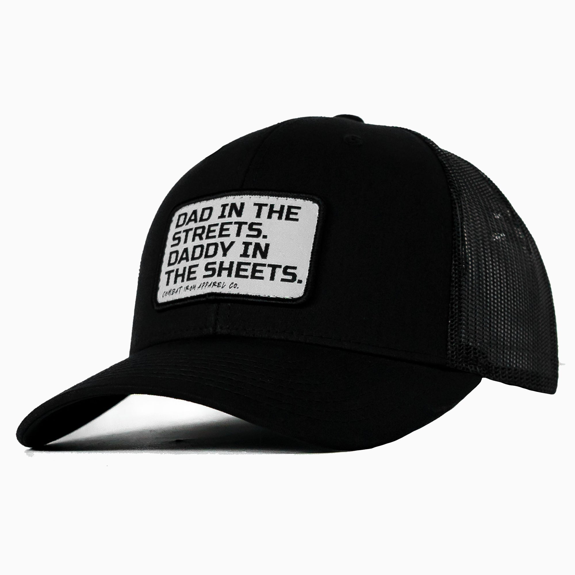 DAD IN THE STREETS. DADDY IN THE SHEETS. White Patch SnapBack HAT