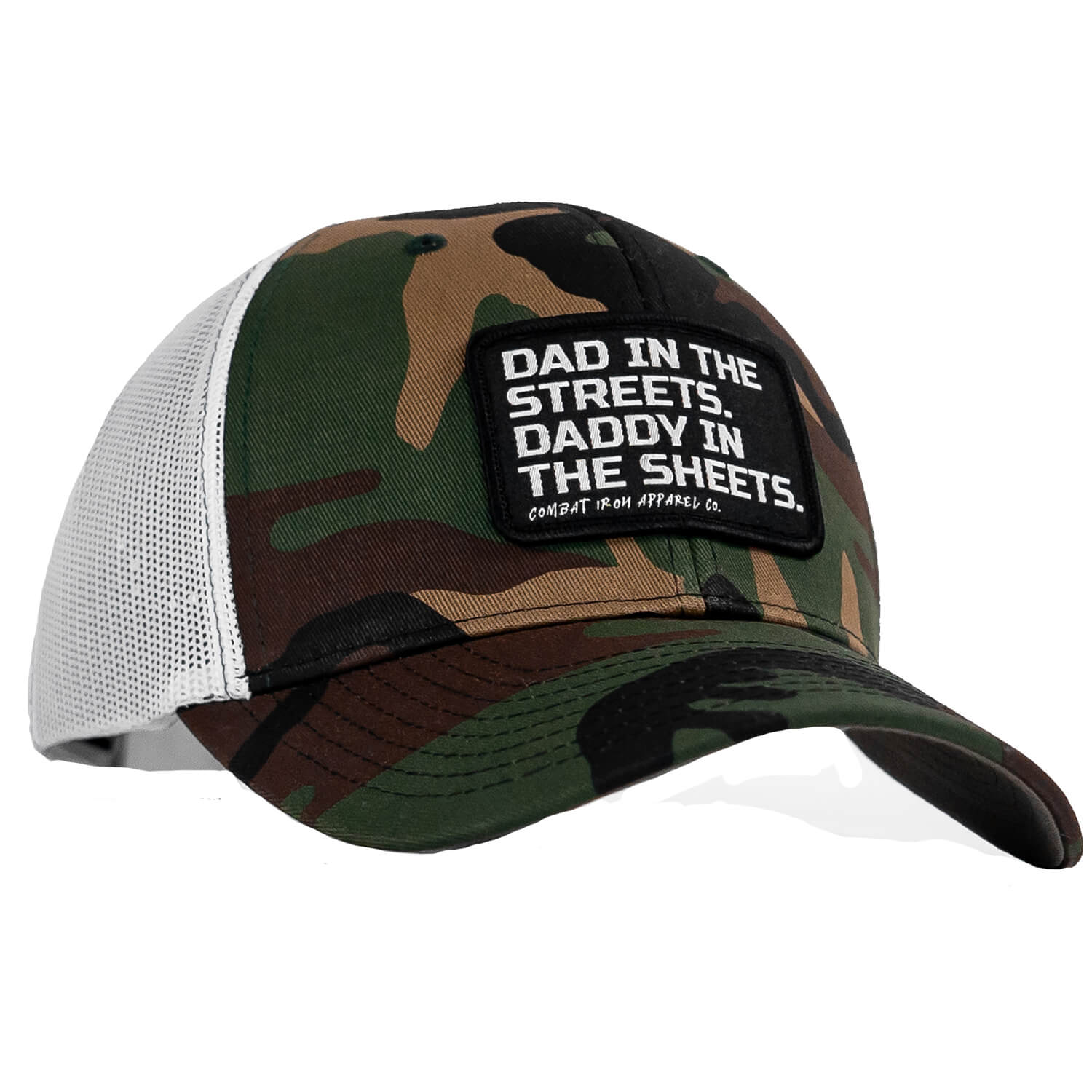 DAD IN THE STREETS. DADDY IN THE SHEETS. BLACK PATCH SNAPBACK HAT