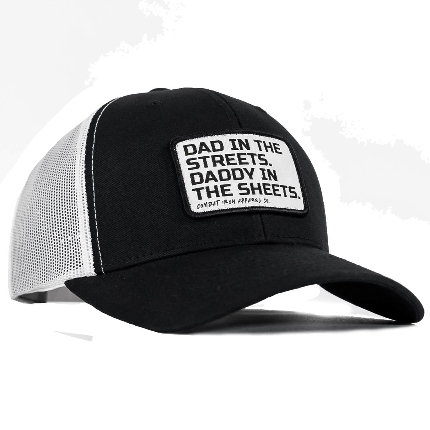 DAD IN THE STREETS. DADDY IN THE SHEETS. White Patch SnapBack HAT