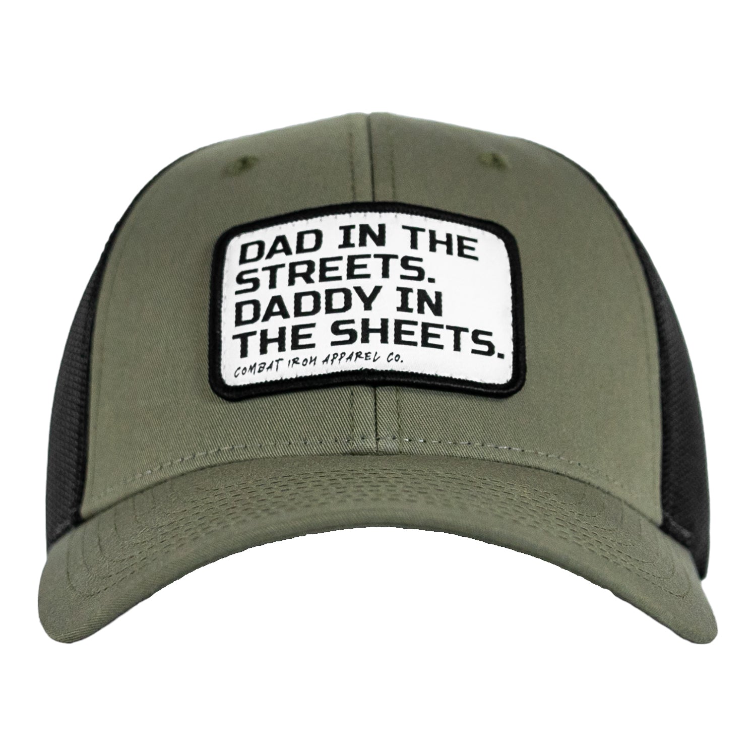 DAD IN THE STREETS. DADDY IN THE SHEETS. White Patch SnapBack HAT