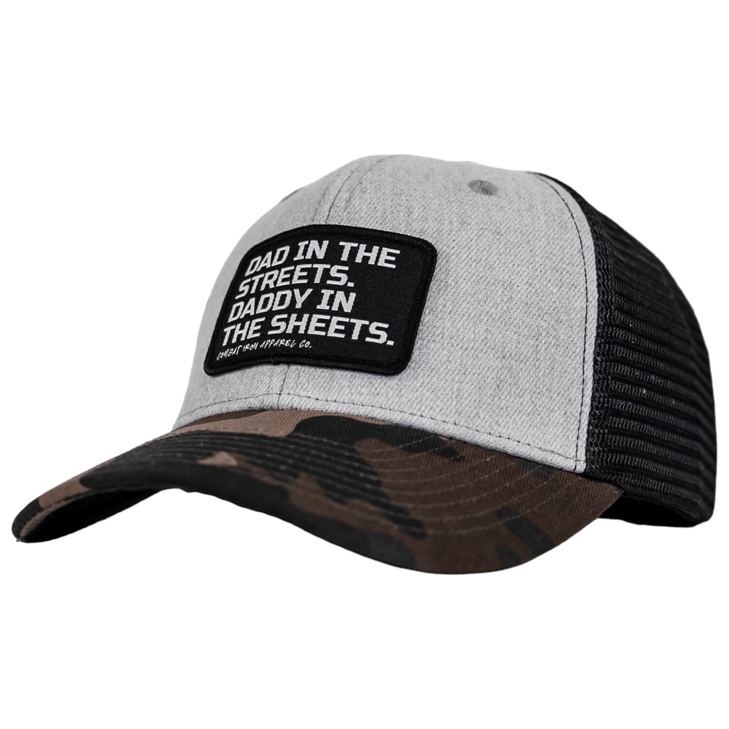 DAD IN THE STREETS. DADDY IN THE SHEETS. BLACK PATCH SNAPBACK HAT