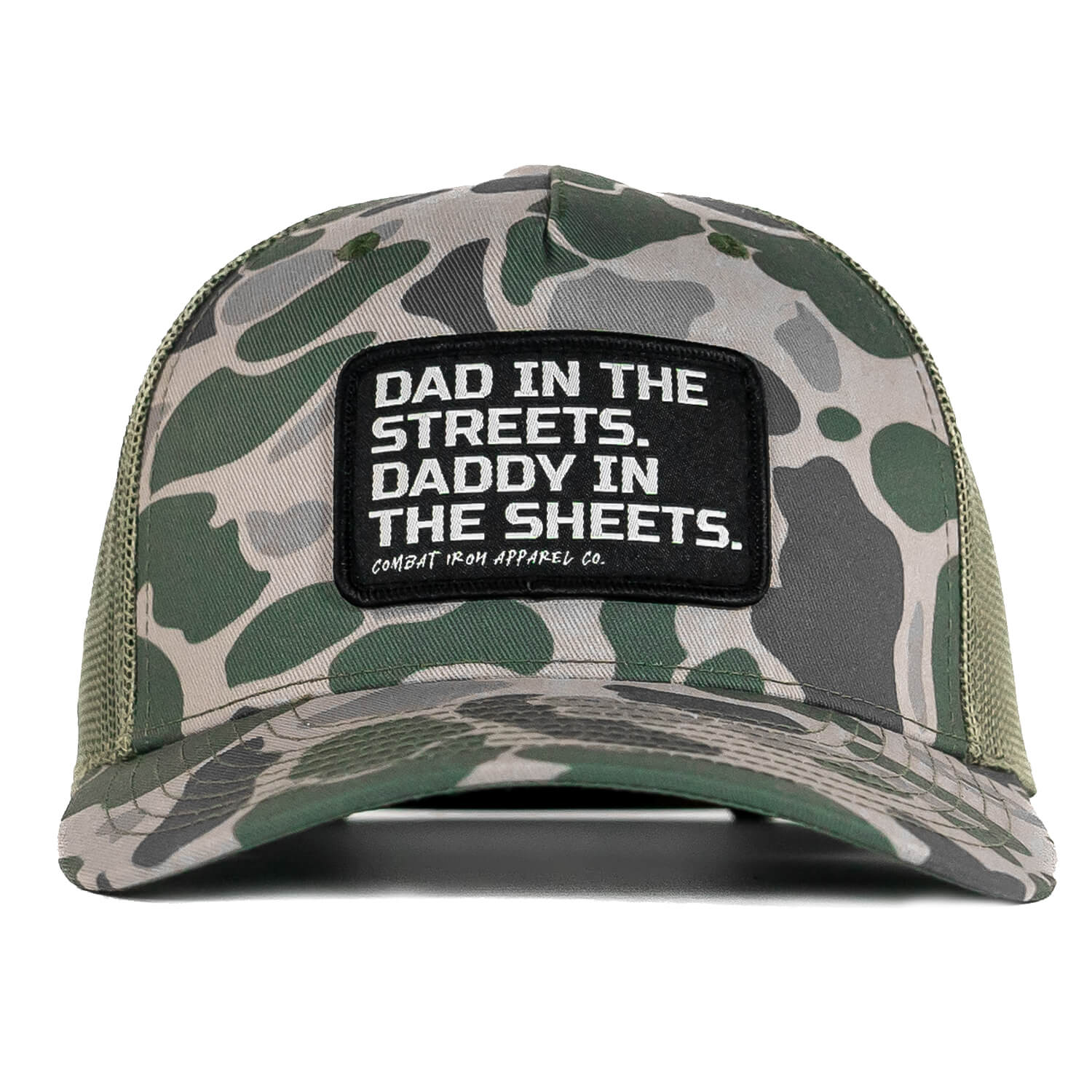 DAD IN THE STREETS. DADDY IN THE SHEETS. BLACK PATCH SNAPBACK HAT