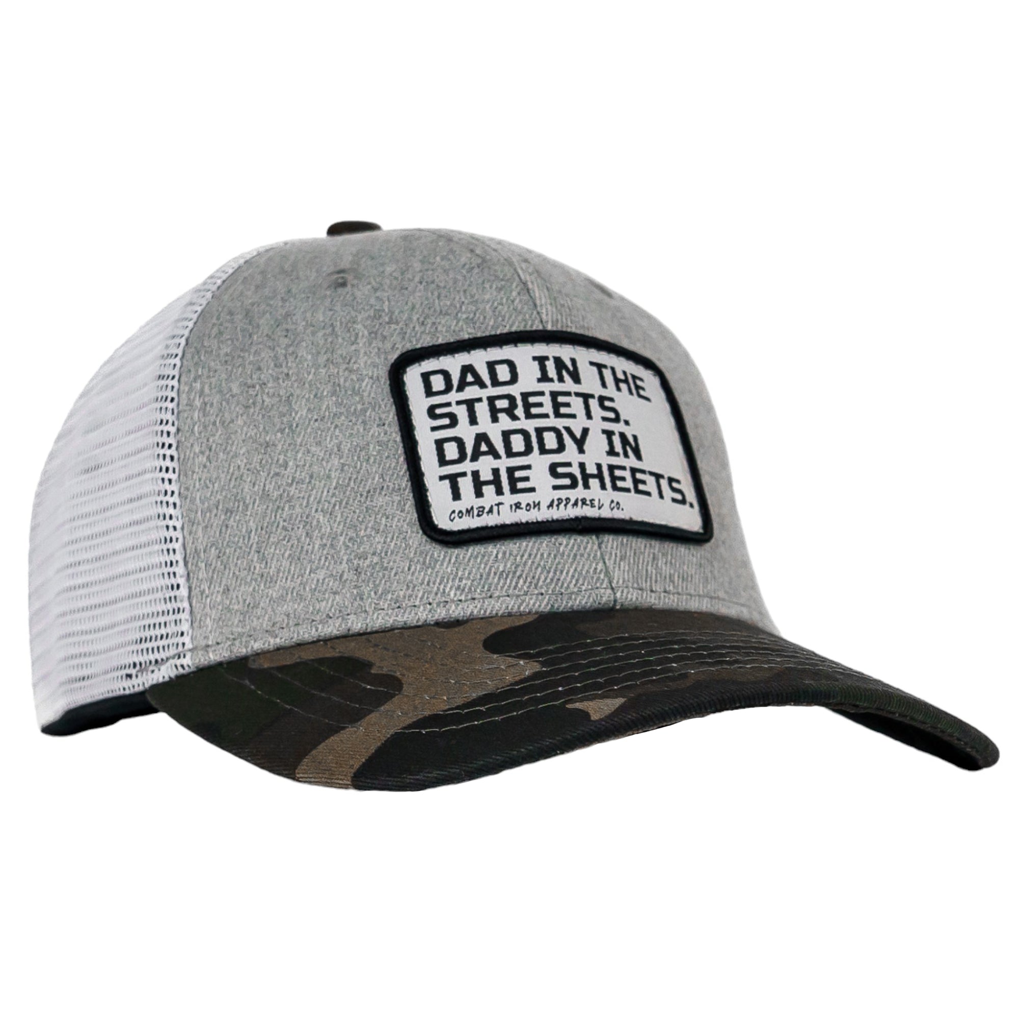 DAD IN THE STREETS. DADDY IN THE SHEETS. White Patch SnapBack HAT