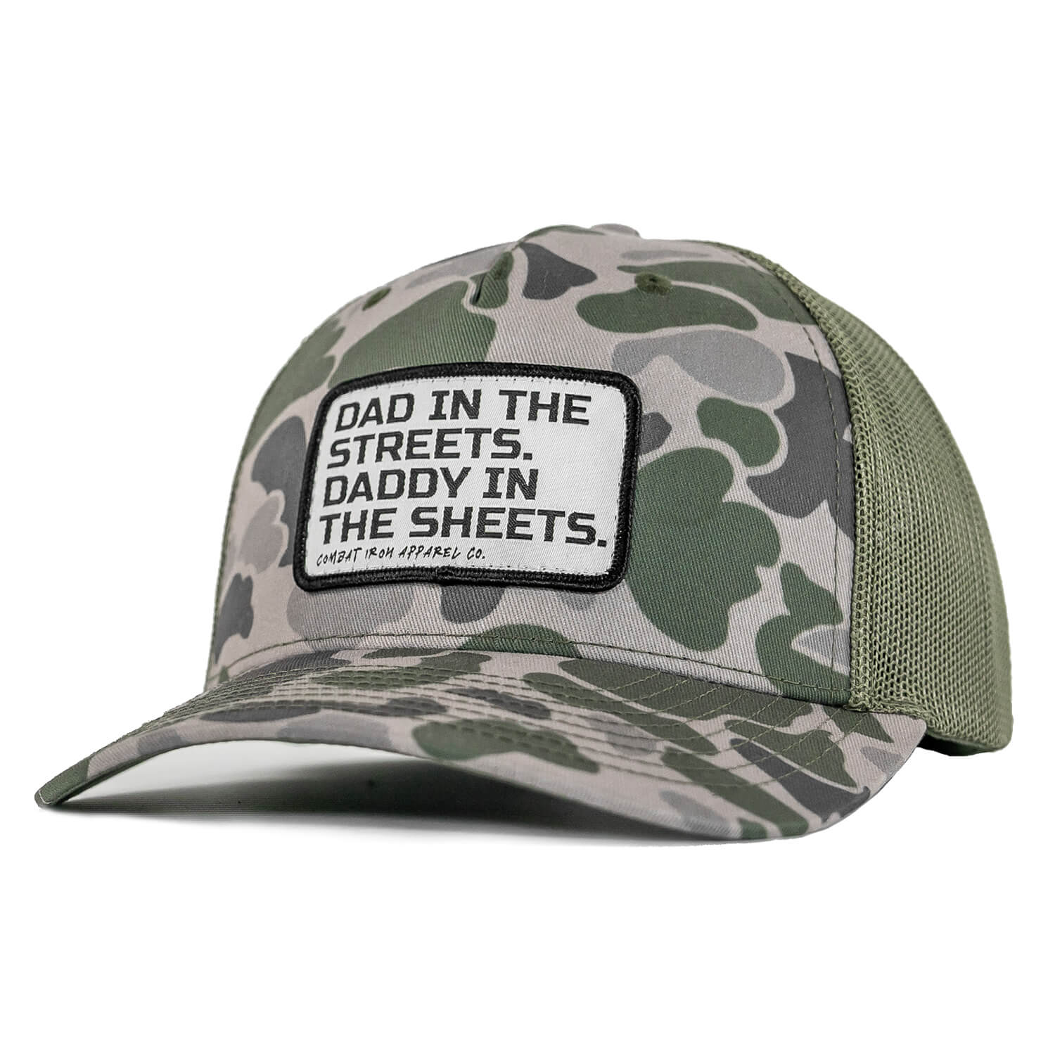 DAD IN THE STREETS. DADDY IN THE SHEETS. White Patch SnapBack HAT