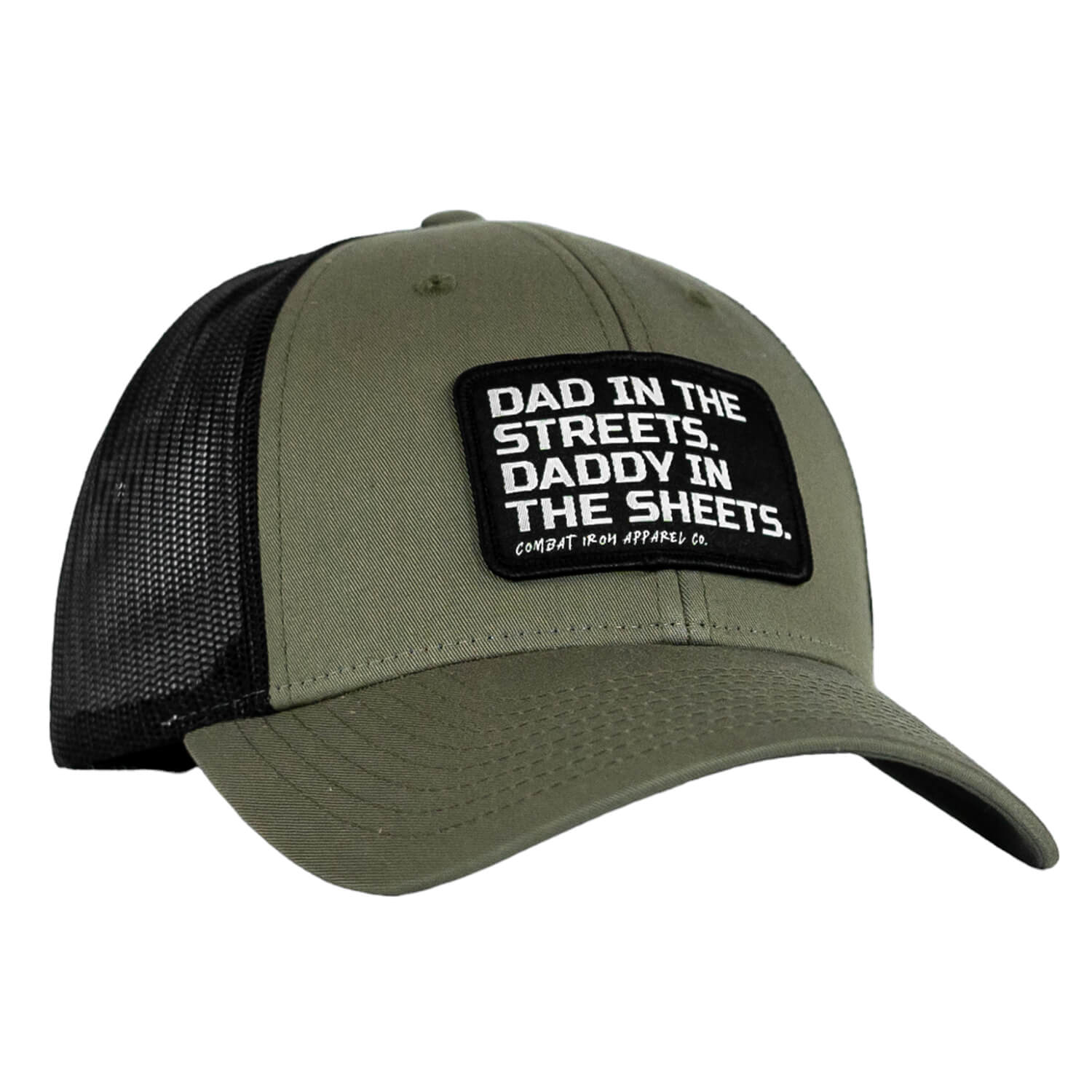 DAD IN THE STREETS. DADDY IN THE SHEETS. BLACK PATCH SNAPBACK HAT