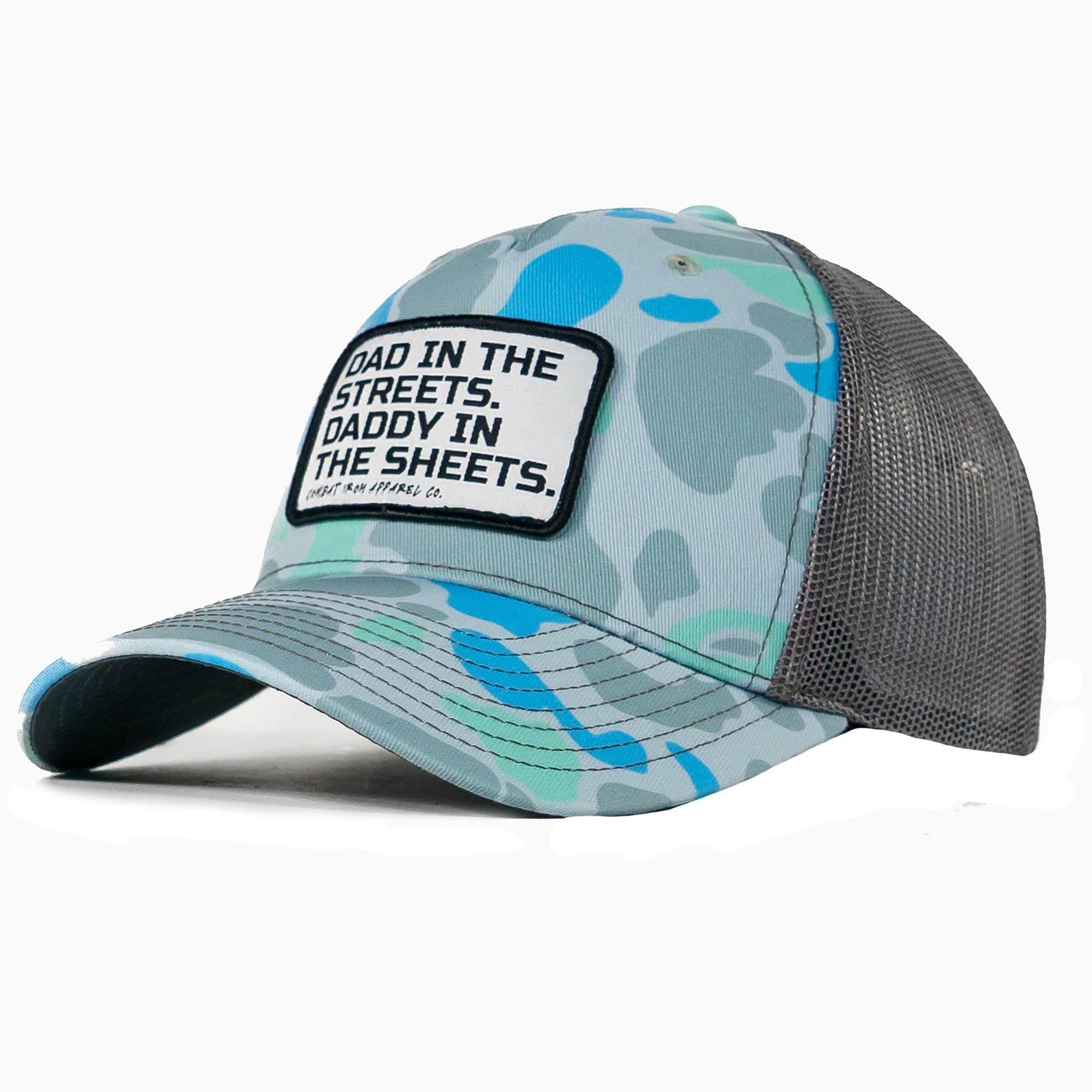 DAD IN THE STREETS. DADDY IN THE SHEETS. White Patch SnapBack HAT