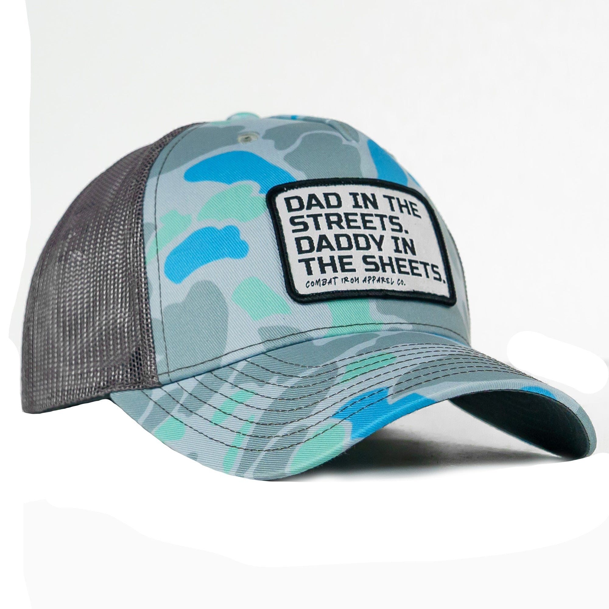 DAD IN THE STREETS. DADDY IN THE SHEETS. White Patch SnapBack HAT