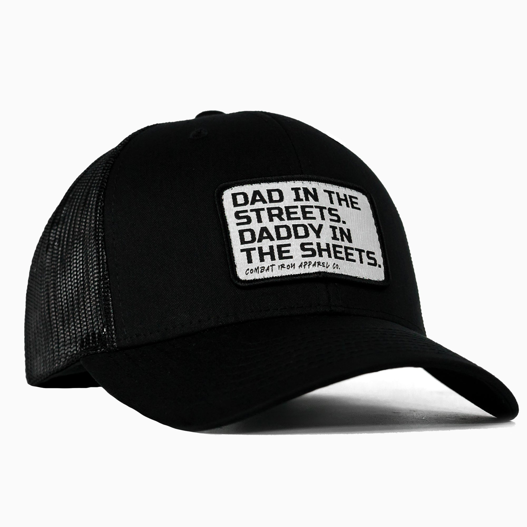 DAD IN THE STREETS. DADDY IN THE SHEETS. White Patch SnapBack HAT