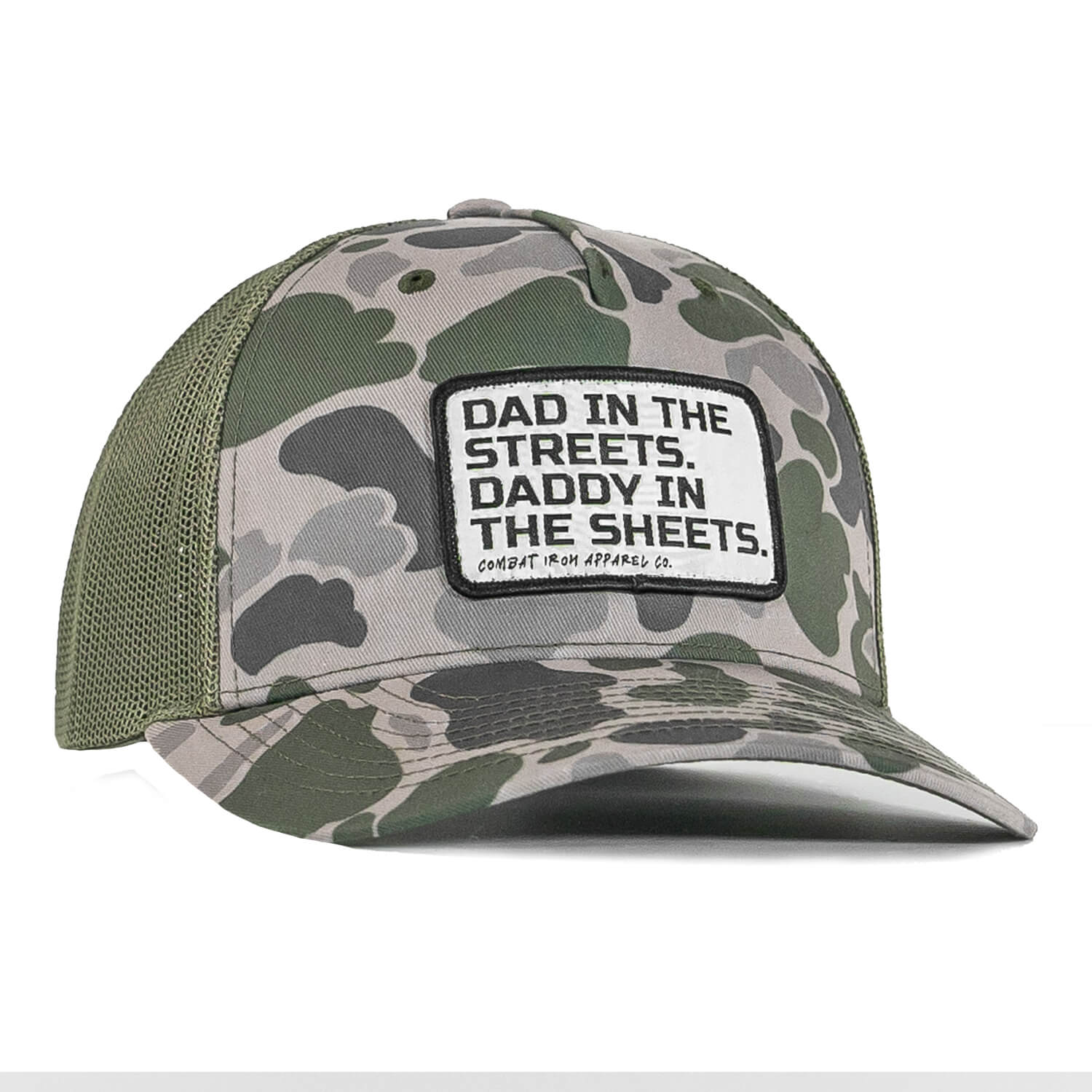 DAD IN THE STREETS. DADDY IN THE SHEETS. White Patch SnapBack HAT