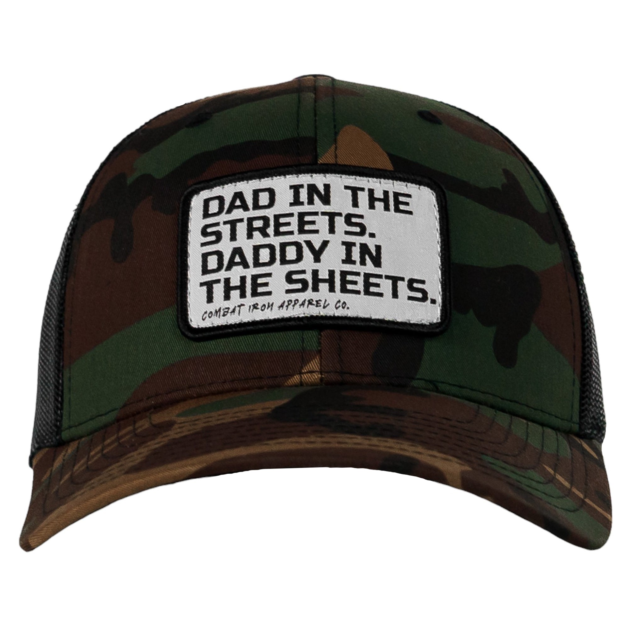 DAD IN THE STREETS. DADDY IN THE SHEETS. White Patch SnapBack HAT