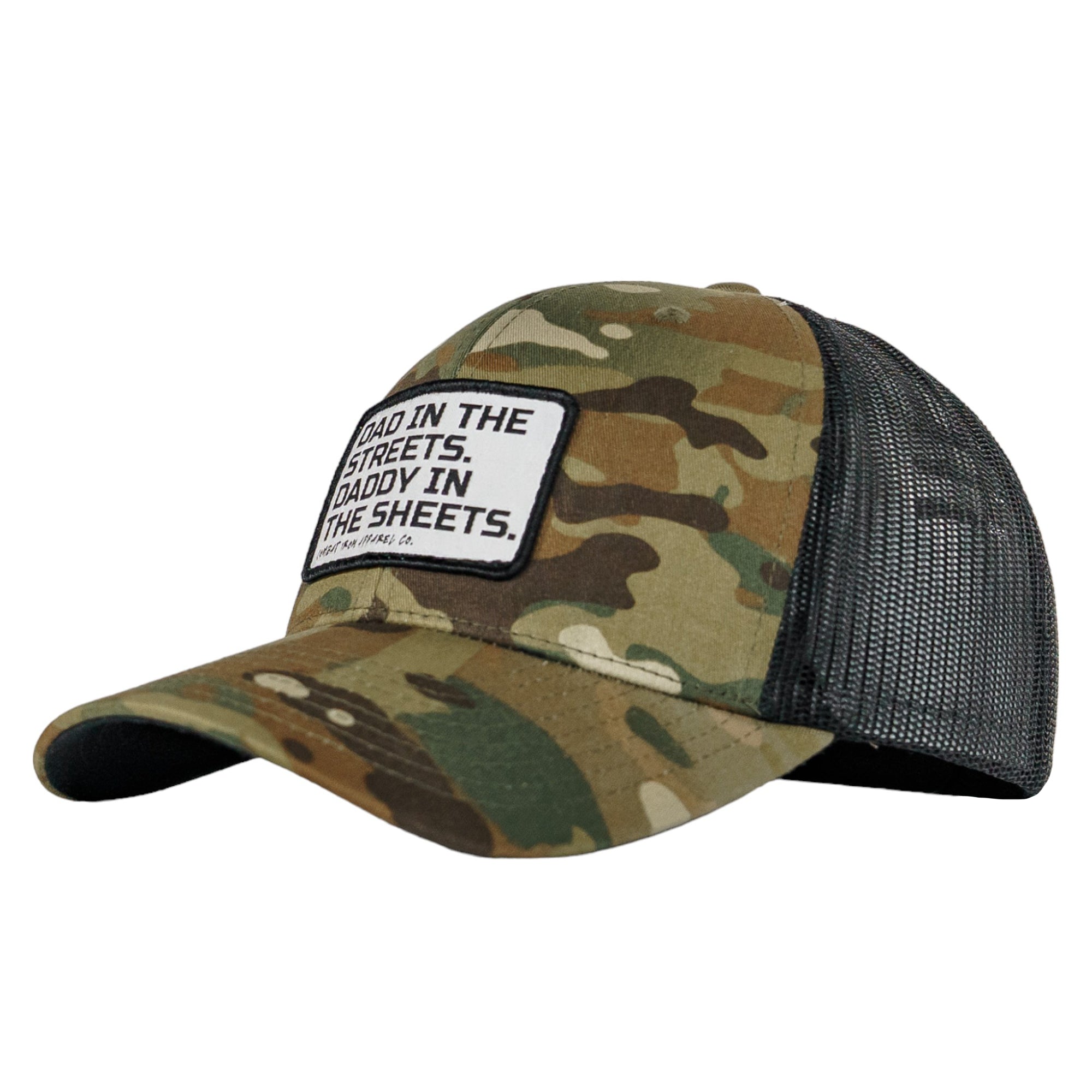 DAD IN THE STREETS. DADDY IN THE SHEETS. White Patch SnapBack HAT