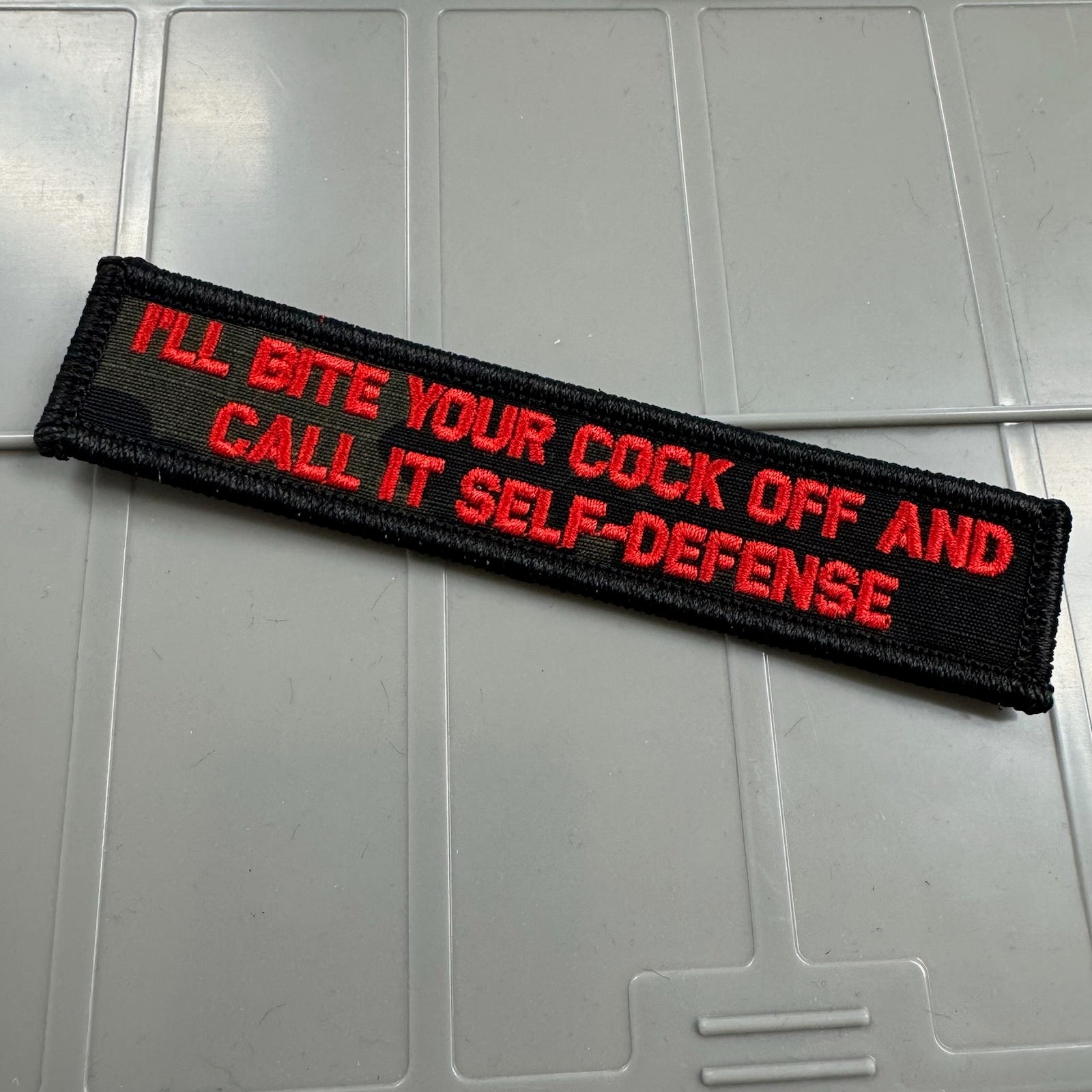 As Seen on Socials - I'll Bite Your Cock Off And Call It Self-Defense -  1x5 Patch - Multicam Black w/Red
