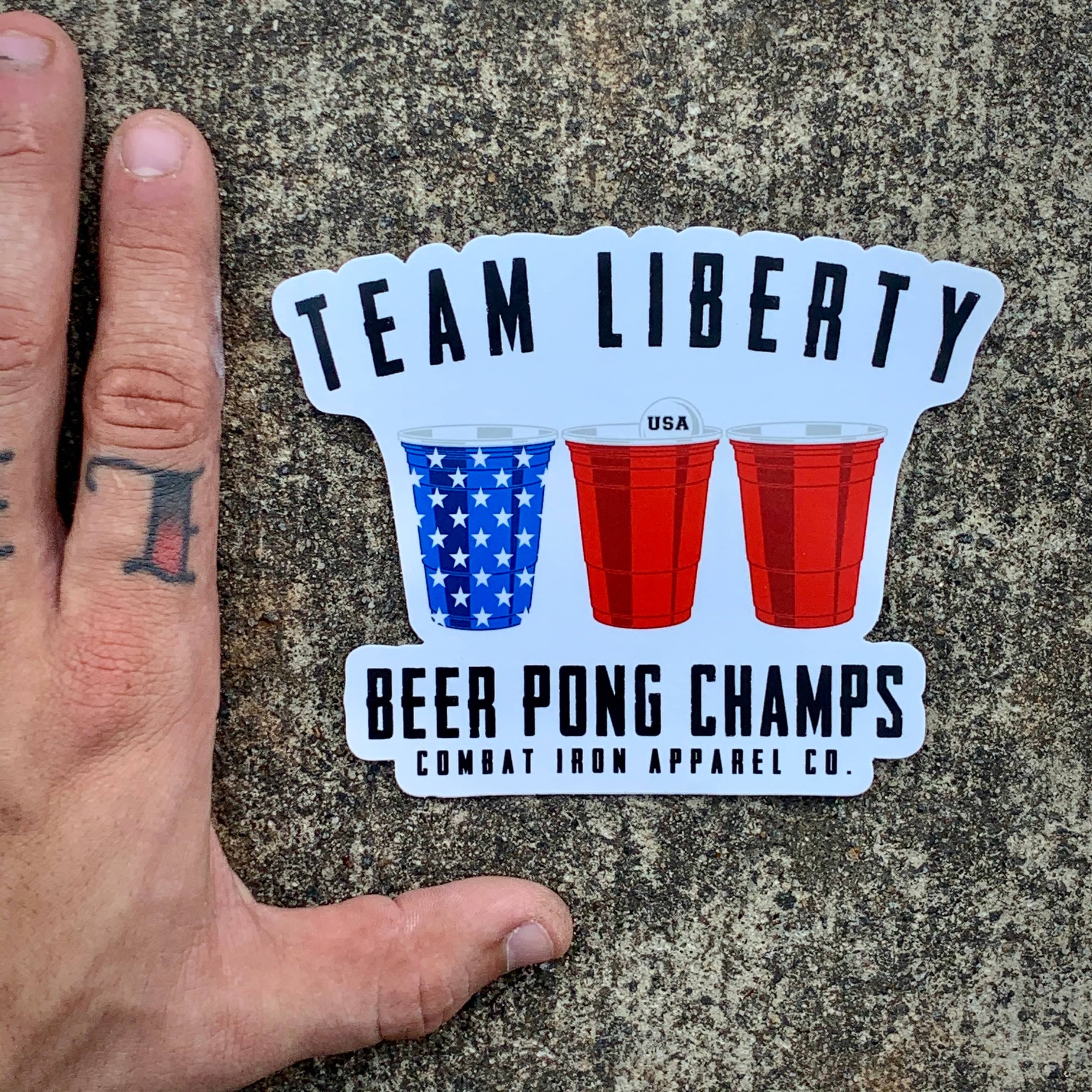 TEAM LIBERTY BEER PONG CHAMPS ALL WEATHER DECAL