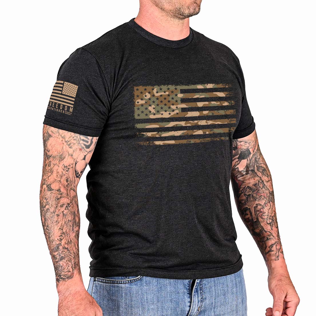 Camiseta patriótica con bandera estadounidense camuflada para hombre