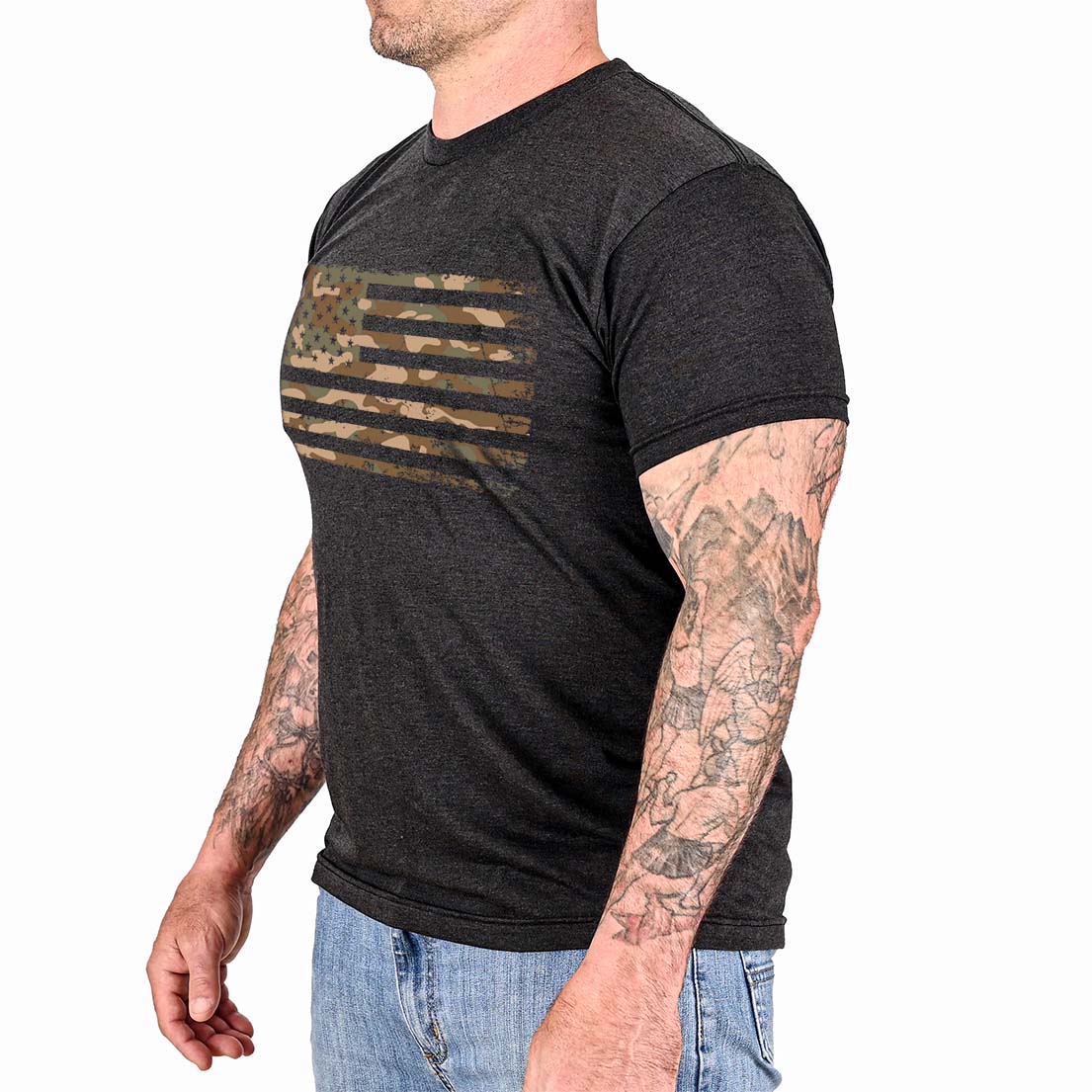 Camiseta patriótica con bandera estadounidense camuflada para hombre