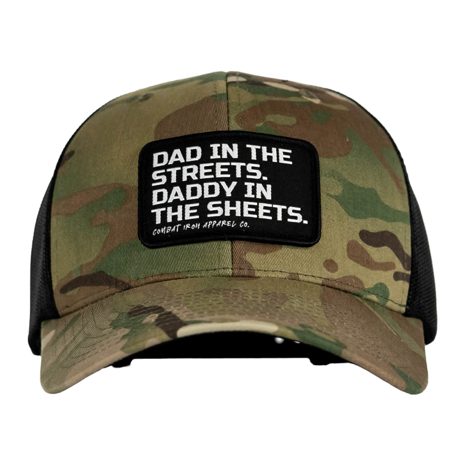 DAD IN THE STREETS. DADDY IN THE SHEETS. BLACK PATCH SNAPBACK HAT