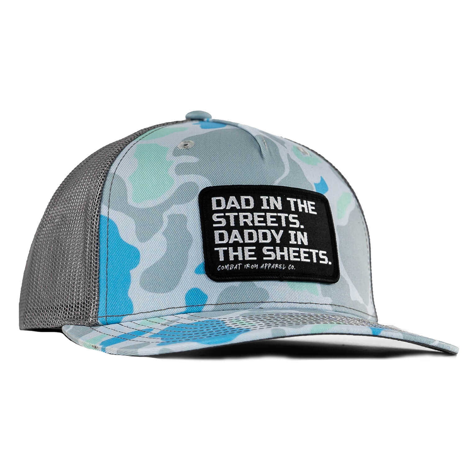 DAD IN THE STREETS. DADDY IN THE SHEETS. BLACK PATCH SNAPBACK HAT