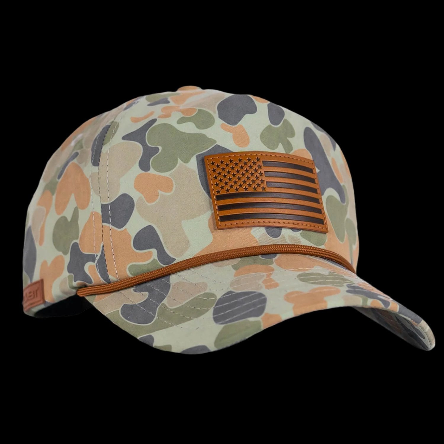 AMERICAN FLAG PATCH CRUSHABLE ROPE SNAPBACK | FROGSKIN DUCK CAMO HAT