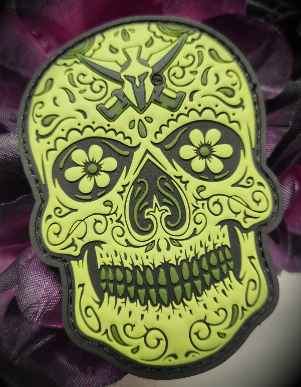 Sugar Skull PVC Patch - OD Green - Honoring Departed Souls with Vibrant Artistry