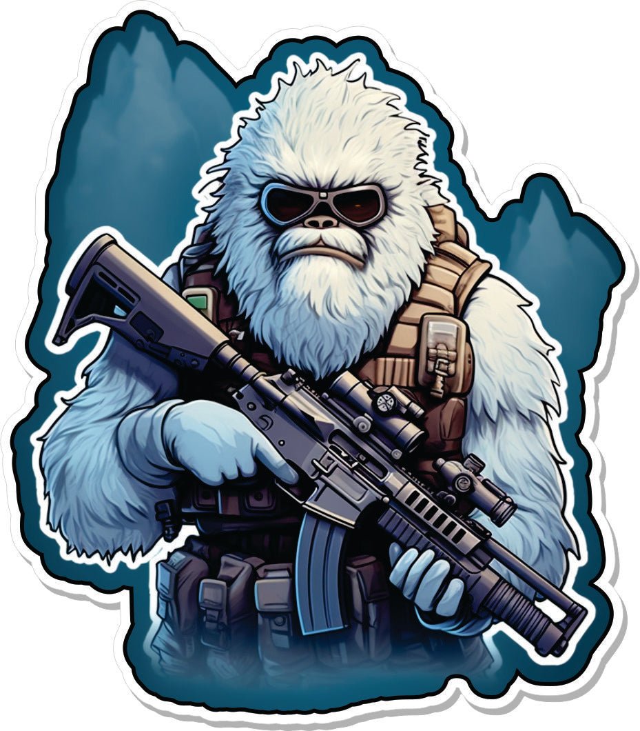 STICKER Abominable Snowman Tactical Yeti With AR-15 4"  V.2.0